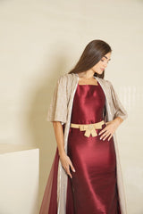 Burgundy Gold Dress - Boutique Muscat