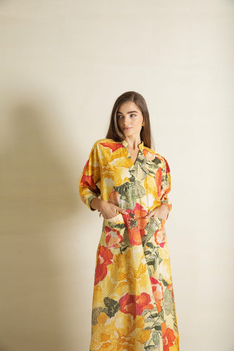 Yellow Blossom Kaftan - Boutique Muscat 